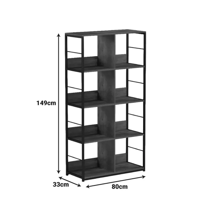Bookcase-Shelf Bocklet pakoworld rustic brown-black metal 80x33x149cm