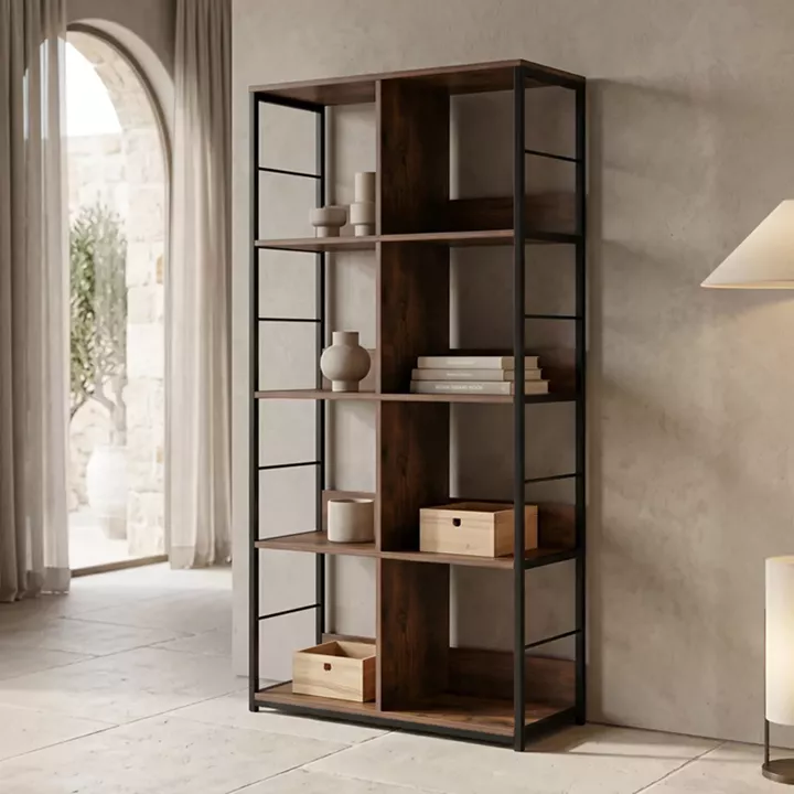 Bookcase-Shelf Bocklet pakoworld rustic brown-black metal 80x33x149cm