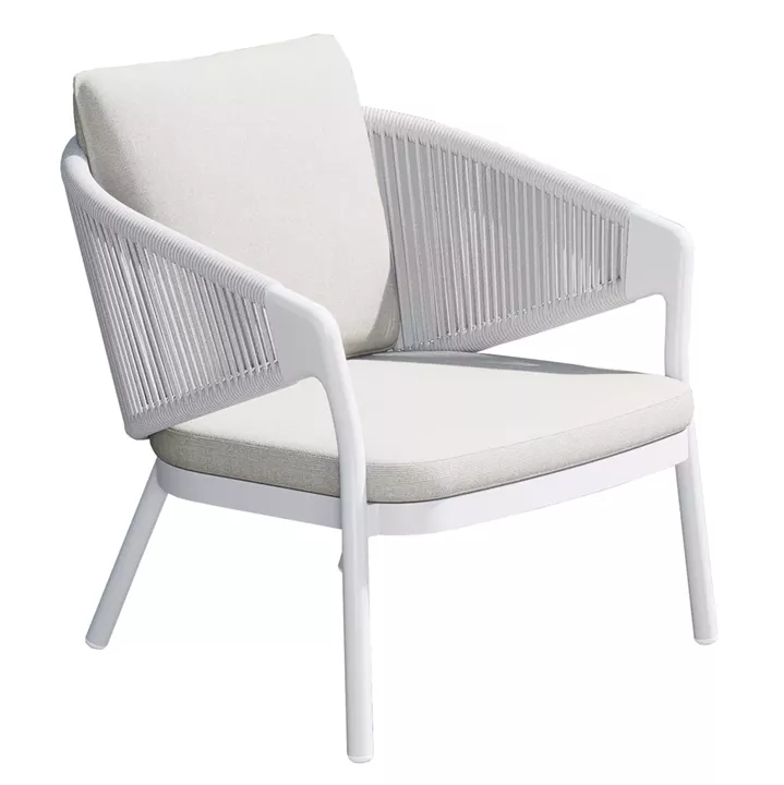 LOUNGE ALUMINUM CHAIR XANTION HM6471.02 WITH ROPE & CUSHIONS--WHITE 71.5x77x70.5Hcm.