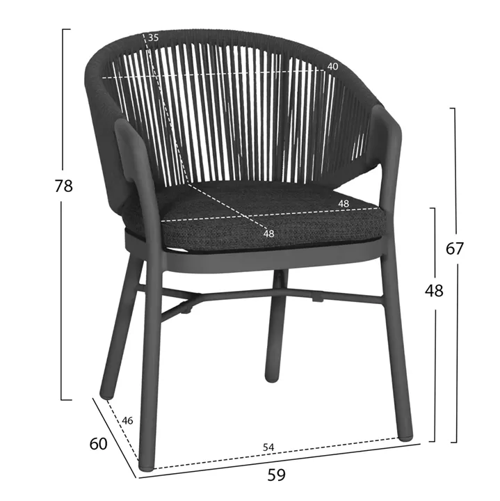 DINING CHAIR XANTION ΗΜ6472.01 GREY ALUMINUM-ROPE-OLEFIN CUSHION 59x60x78Hcm.