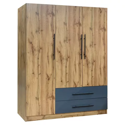 WARDROBE 3-LEAF WITH 2 DRAWERS CARYS HM746.12 MELAMINE IN NATURAL/GREY 150x55.5x160Hcm