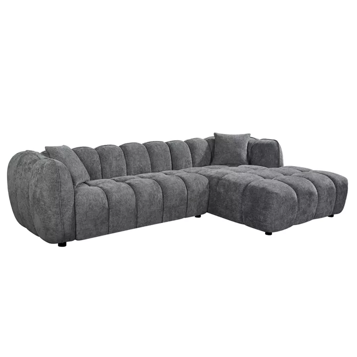 ΚΑΝΑΠΕΣ ΓΩΝΙΑ (ΔΕΞΙΑ) LYKKE HM3326.01R ΓΚΡΙ ΥΦΑΣΜΑ 280x89-165(η γωνία)x70Υεκ