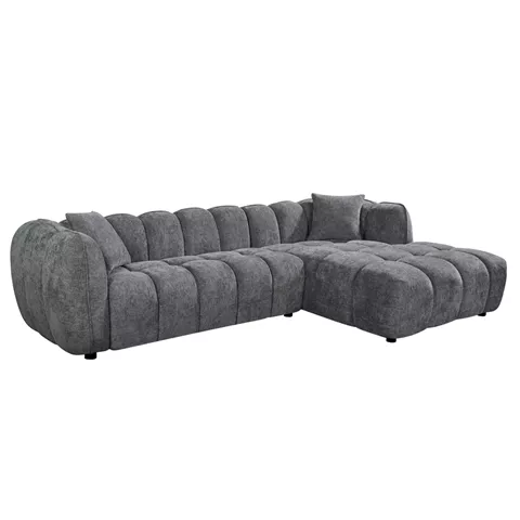 ΚΑΝΑΠΕΣ ΓΩΝΙΑ (ΔΕΞΙΑ) LYKKE HM3326.01R ΓΚΡΙ ΥΦΑΣΜΑ 280x89-165(η γωνία)x70Υεκ