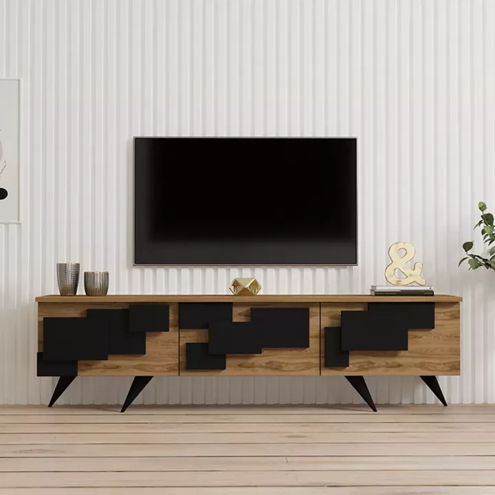 Tv stand Trida pakoworld oak with black color 160x35x45cm