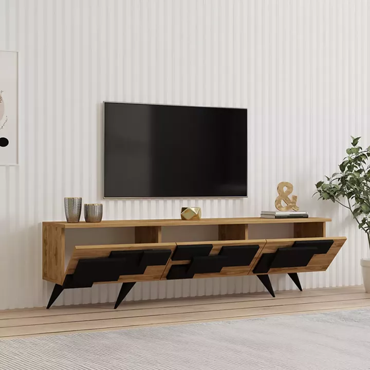 Tv stand Trida pakoworld oak with black color 160x35x45cm