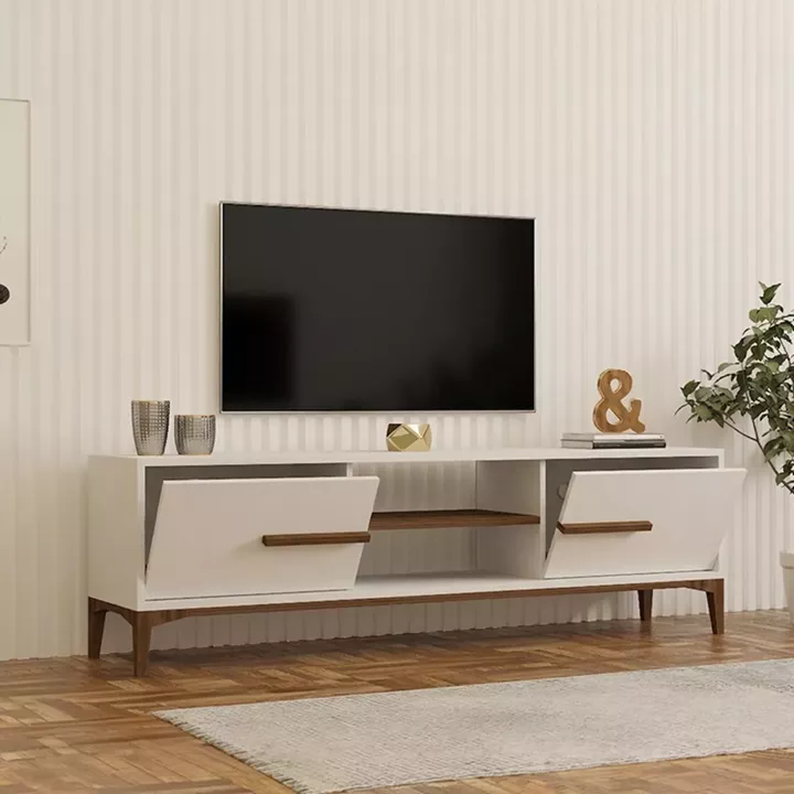 Tv stand Eslem pakoworld white with walnut color 160x34.6x45cm