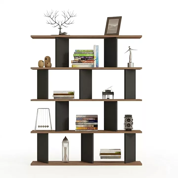 Bookcase Ratu pakoworld anthracite with oak color 120x24.6x141cm