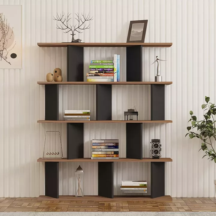Bookcase Ratu pakoworld anthracite with oak color 120x24.6x141cm