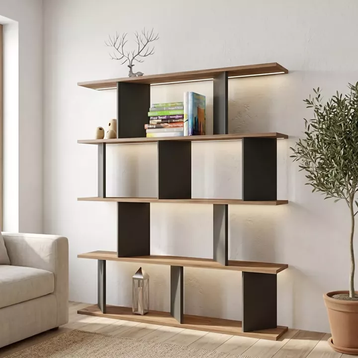 Bookcase Ratu pakoworld anthracite with oak color 120x24.6x141cm