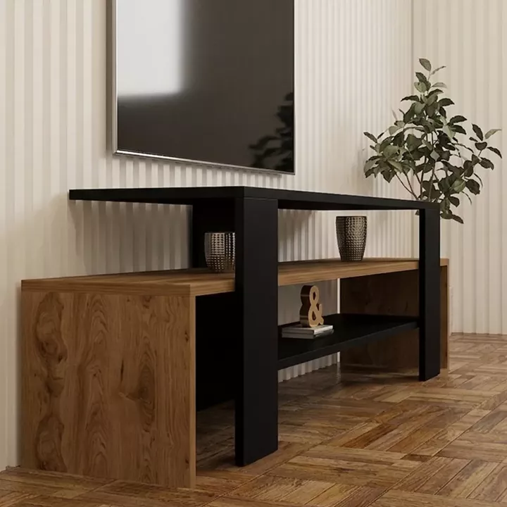 Tv stand Lenour pakoworld in sonoma with black color 150x35x45cm
