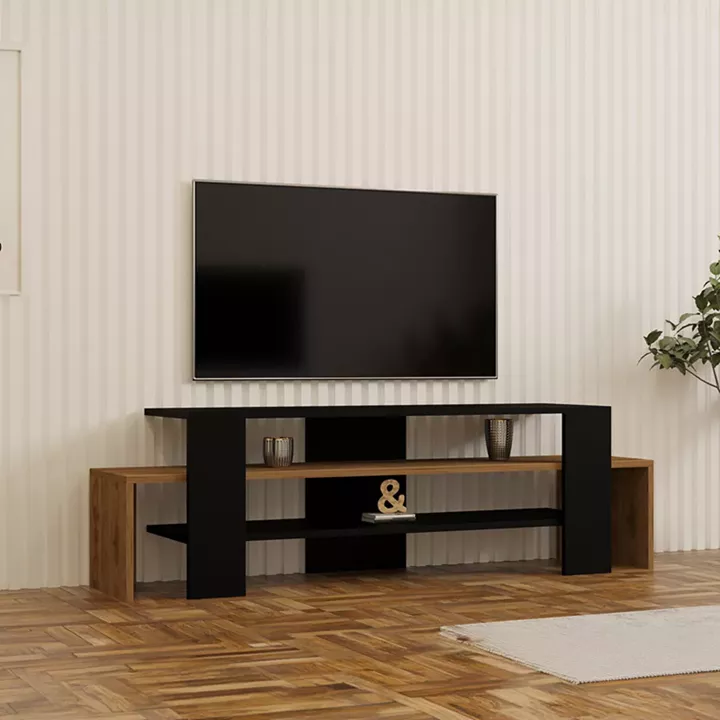 Tv stand Lenour pakoworld in sonoma with black color 150x35x45cm