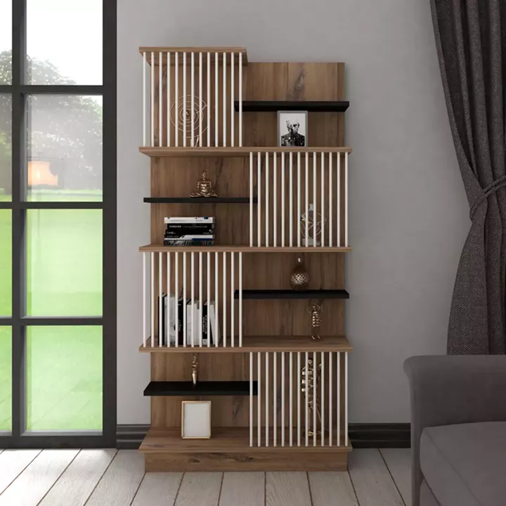 Bookcase Gassim pakoworld sonoma with anthracite and white 80x24.6x160cm