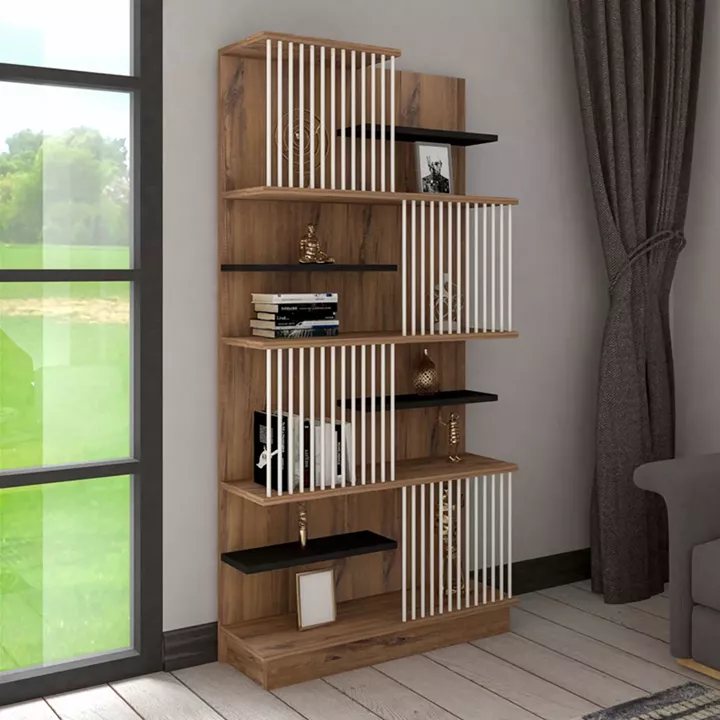 Bookcase Gassim pakoworld sonoma with anthracite and white 80x24.6x160cm