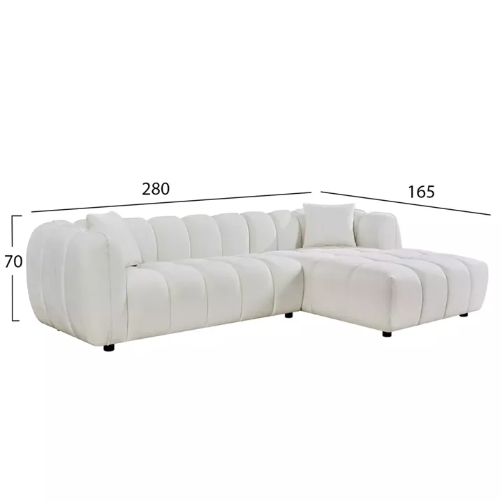 ΚΑΝΑΠΕΣ ΓΩΝΙΑ (ΔΕΞΙΑ) LYKKE HM3326.02R ΕΚΡΟΥ ΥΦΑΣΜΑ 280x89-165(η γωνία)x70Υεκ