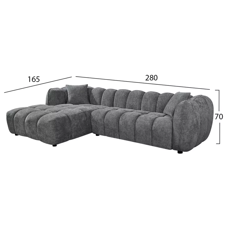 CORNER SOFA (LEFT) LYKKE HM3326.01L GREY FABRIC 280x89-165(chaise)x70Hcm.