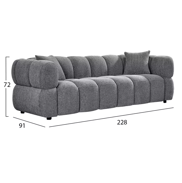 ΚΑΝΑΠΕΣ 3-ΘΕΣΙΟΣ NORIKA HM3331.01 ΓΚΡΙ ΥΦΑΣΜΑ 228x91x72Υεκ.
