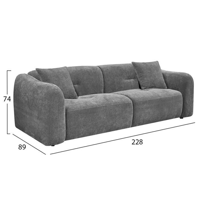 ΚΑΝΑΠΕΣ 3-ΘΕΣΙΟΣ JUNOA HM3333.01 ΓΚΡΙ ΥΦΑΣΜΑ 228x89x74Υεκ