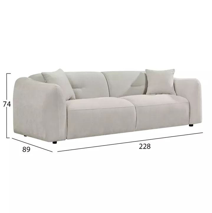 ΚΑΝΑΠΕΣ 3-ΘΕΣΙΟΣ JUNOA HM3333.02 ΕΚΡΟΥ ΥΦΑΣΜΑ 228x89x74Υεκ