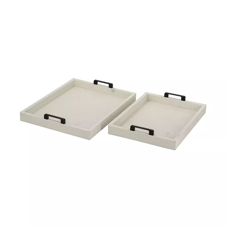 Artekko Lisa Λευκοί MDF Διακοσμητικοί Δίσκοι με Τεχνόδερμα (45.72x35.56x6.35)cm (39.37x30.48x6.35)cm 2pcs