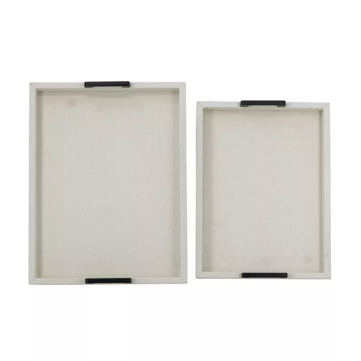 Artekko Lisa Λευκοί MDF Διακοσμητικοί Δίσκοι με Τεχνόδερμα (45.72x35.56x6.35)cm (39.37x30.48x6.35)cm 2pcs