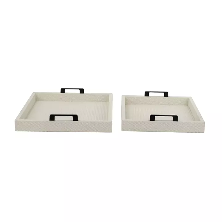 Artekko Lisa Λευκοί MDF Διακοσμητικοί Δίσκοι με Τεχνόδερμα (45.72x35.56x6.35)cm (39.37x30.48x6.35)cm 2pcs