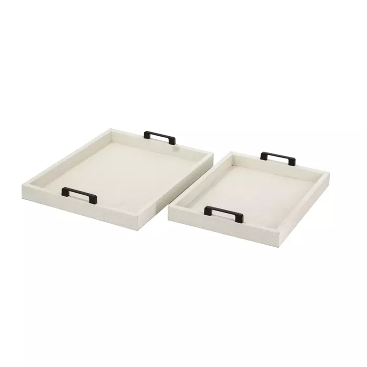Artekko Lisa Λευκοί MDF Διακοσμητικοί Δίσκοι με Τεχνόδερμα (45.72x35.56x6.35)cm (39.37x30.48x6.35)cm 2pcs