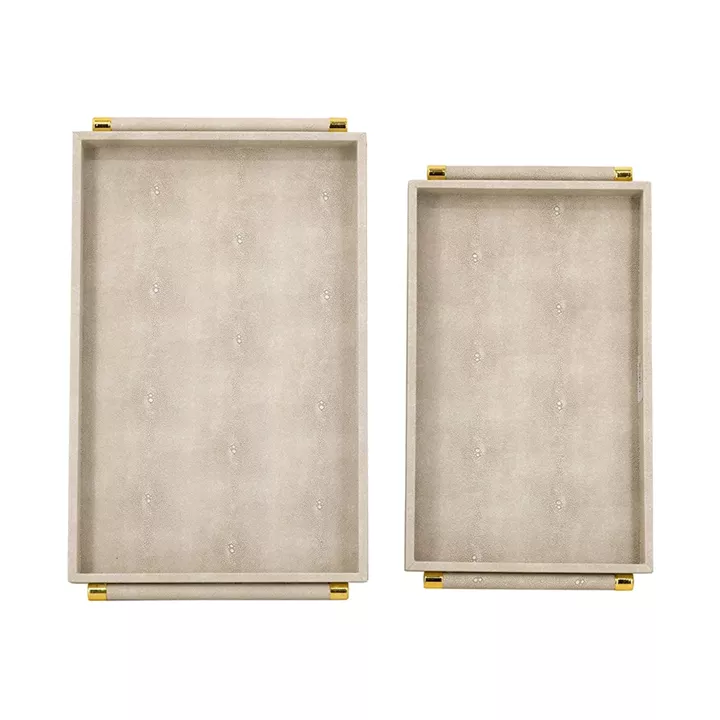 Artekko Lisa Γκρι MDF Διακοσμητικοί Δίσκοι με Τεχνόδερμα (49.53x30.48x3.81)cm (43.18x25.4x3.81)cm 2pcs
