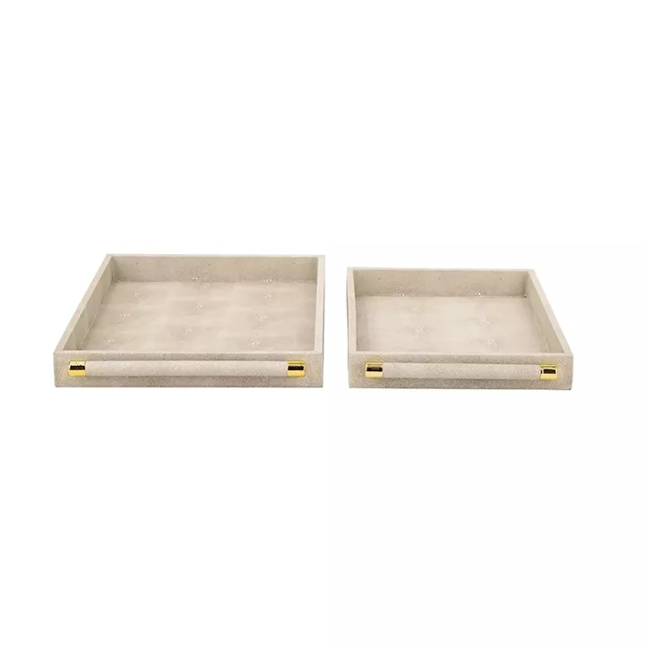 Artekko Lisa Γκρι MDF Διακοσμητικοί Δίσκοι με Τεχνόδερμα (49.53x30.48x3.81)cm (43.18x25.4x3.81)cm 2pcs