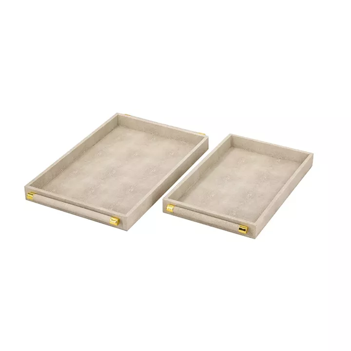 Artekko Lisa Γκρι MDF Διακοσμητικοί Δίσκοι με Τεχνόδερμα (49.53x30.48x3.81)cm (43.18x25.4x3.81)cm 2pcs