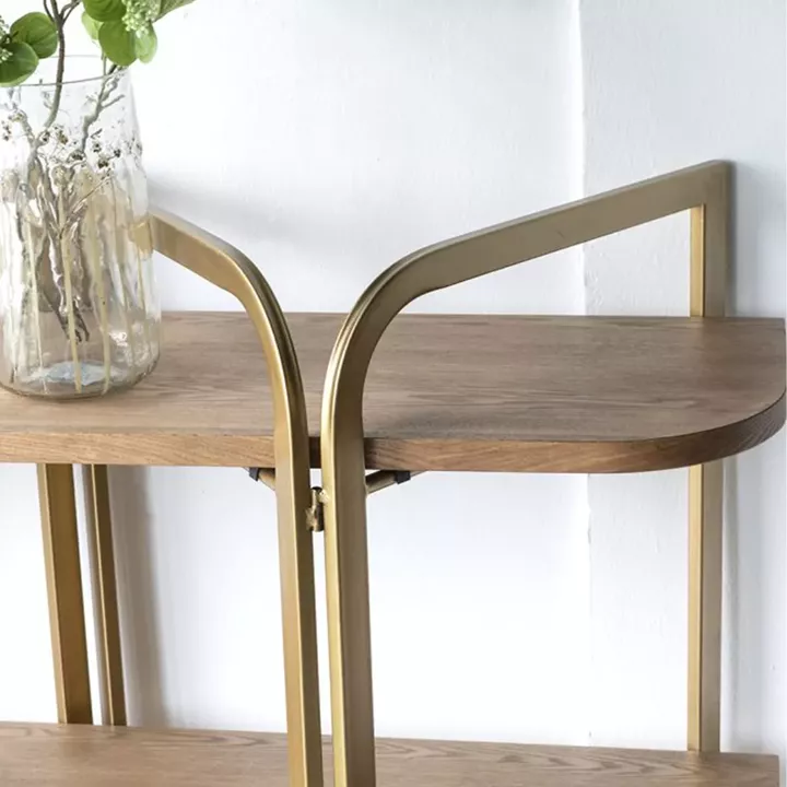 Artekko Lume Καφέ MDF Ραφιέρα με Χρυσό Μεταλλικό Σκελετό (121.5x40x179)cm