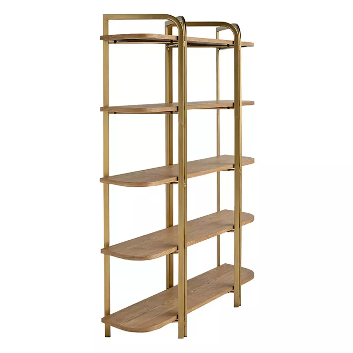 Artekko Lume Καφέ MDF Ραφιέρα με Χρυσό Μεταλλικό Σκελετό (121.5x40x179)cm