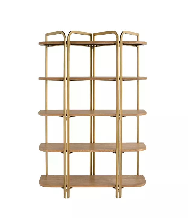 Artekko Lume Καφέ MDF Ραφιέρα με Χρυσό Μεταλλικό Σκελετό (121.5x40x179)cm