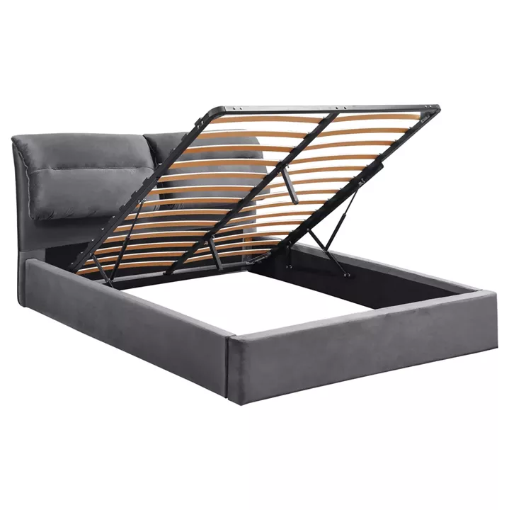 DOUBLE BED WITH MATTRESS KENDRA HM10720.01 GREY VELVET WITH STORAGE SPACE--FOR 160x200cm