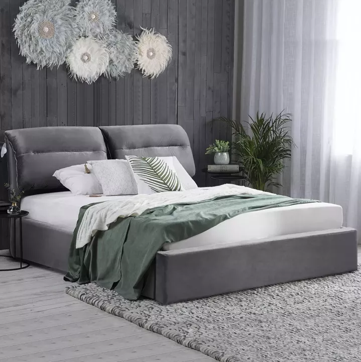 DOUBLE BED WITH MATTRESS KENDRA HM10720.01 GREY VELVET WITH STORAGE SPACE--FOR 160x200cm
