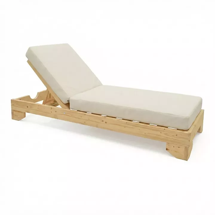 Sunbed Fendy with cushion Vertian pakoworld fir wood in natural color 71.5x200x24cm