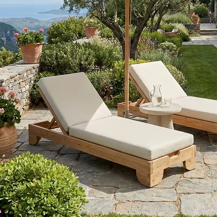 Sunbed Fendy with cushion Vertian pakoworld fir wood in natural color 71.5x200x24cm