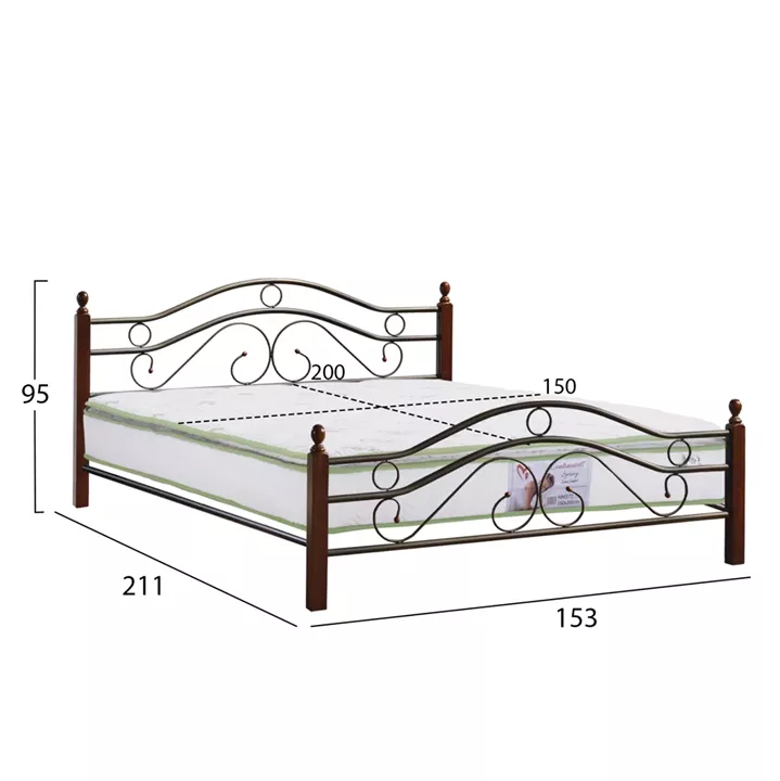 DOUBLE BED WITH MATTRESS CELINA HM21328 METAL & WOOD IN DIRTY OAK--MATTRESS 150x200cm