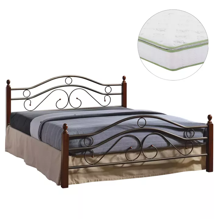 DOUBLE BED WITH MATTRESS CELINA HM21328 METAL & WOOD IN DIRTY OAK--MATTRESS 150x200cm