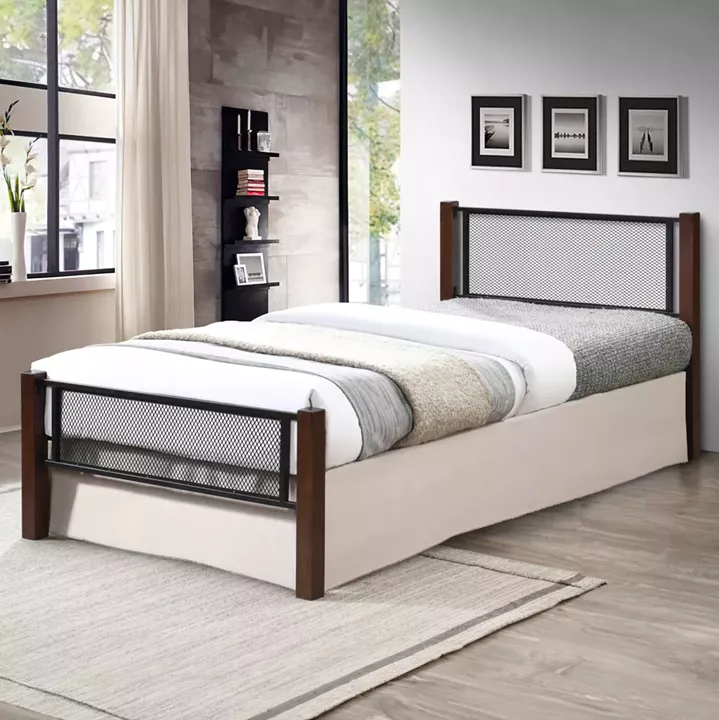 BED WITH MATTRESS RAYVEN HM21335 METAL & WOOD IN DIRTY OAK--MATTRESS 90x190cm