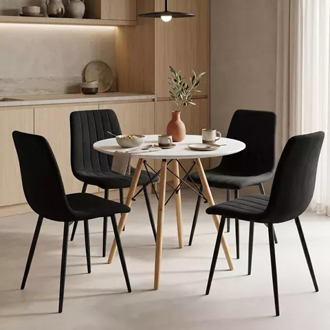 Τραπεζαρία Julita-Noor pakoworld σετ 5τεμ MDF λευκό-μαύρο-πόδια φυσικό Φ80x73εκ