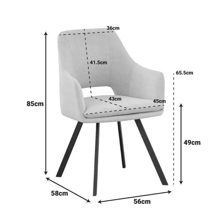 Nordo armchair pakoworld cream fabric-black metal leg 56x58x85cm