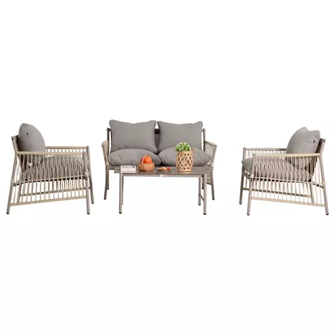 OUTDOOR LOUNGE SET 4-SEAT DEANDRA HM6507.02 CHAMPAGNE COLOR METAL--GREY CUSHIONS