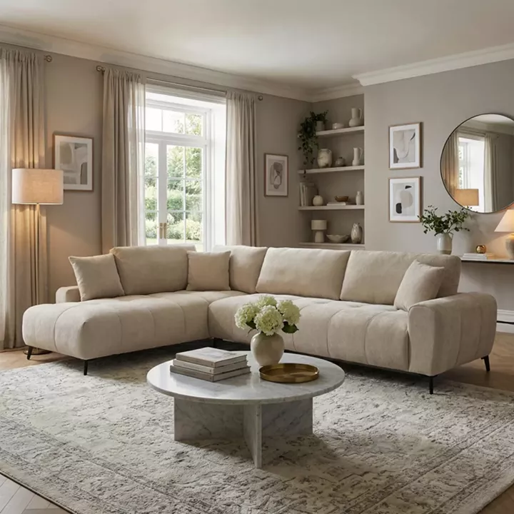 Corner sofa Veneto pakoworld right corner beige fabric 298x208x85cm