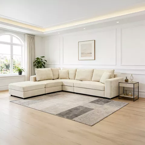 Πολυμορφικός καναπές Navaro pakoworld ύφασμα μπεζ 281x256x85εκ