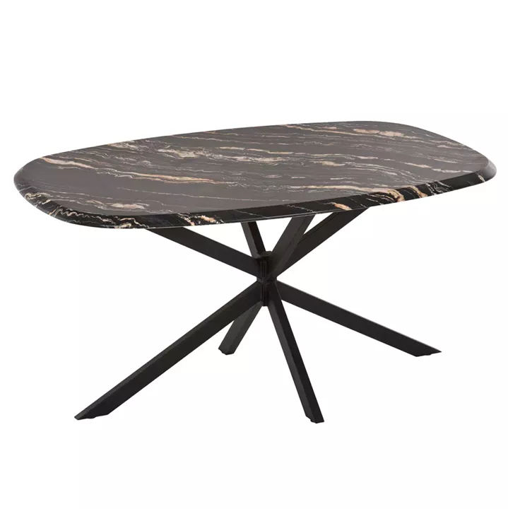 DINING TABLE OVAL RODDEN HM11903.02 WERZALIT TABLETOP IN BLACK/GOLD MARBLE LOOK-BLACK METAL BASE 146x94x75Hcm.