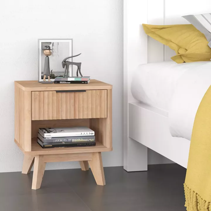 Hamea pakoworld mdf bed side table in natural shade 45x39.5x50.2cm