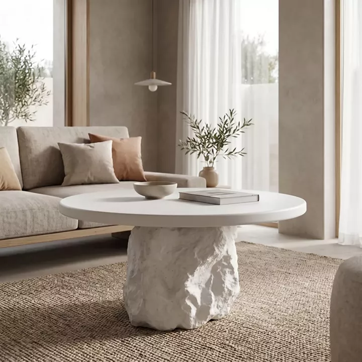 Τραπέζι σαλονιού Zinol pakoworld mdf-polyresin λευκό Φ77x36εκ