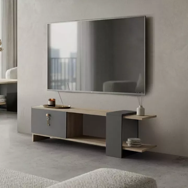 Έπιπλο τηλεόρασης Standi pakoworld σε sonoma-ανθρακί 120x25x36.8εκ
