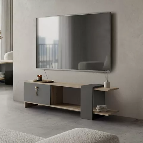 Έπιπλο τηλεόρασης Standi pakoworld σε sonoma-ανθρακί 120x25x36.8εκ