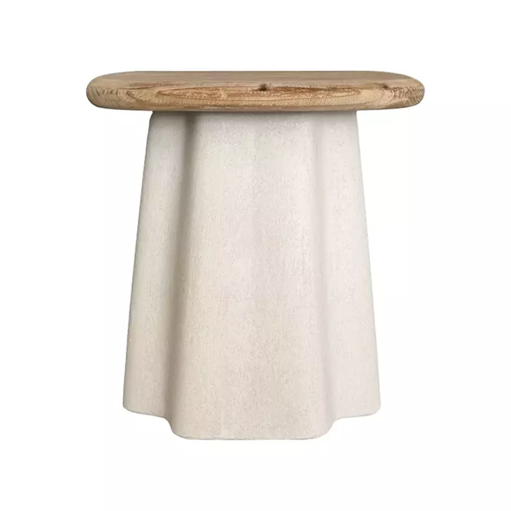 Side table Loberta pakoworld fir wood-mdf in natural-ecru color D47.5x50cm
